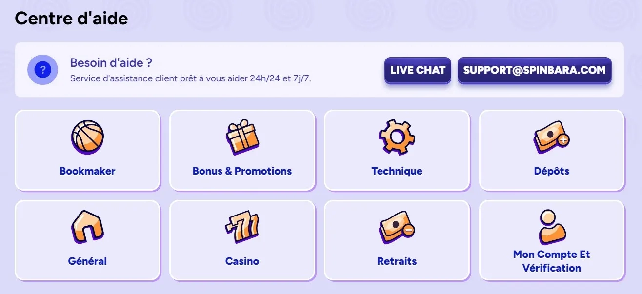 Spin bara casino centre d'aide fr