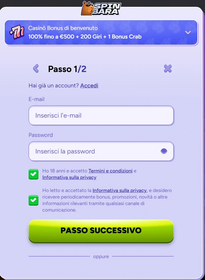 Spin-bara casino registrati it