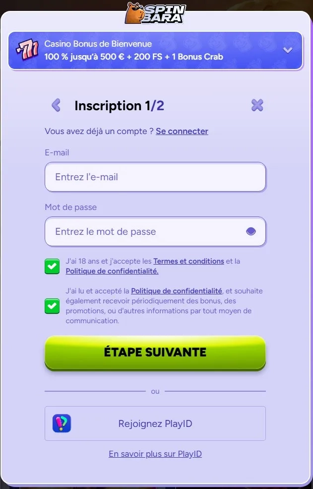 Spin bara casino s'inscrire fr